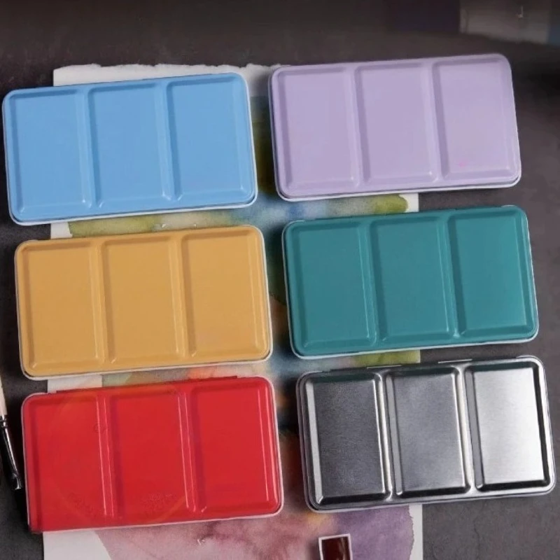 Portable Palette Watercolor Paint Three-fold Iron Box Flat-bottomed Student Sketching Painting Pigment Boxes Art Supplies