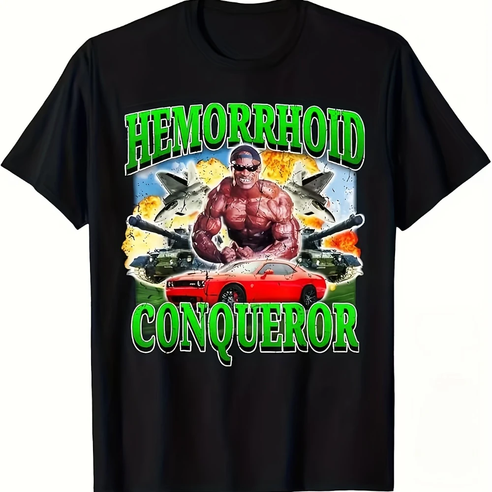 T-shirt en coton pour hommes, original et étrangement offensant, avec un motif « Conqueror of Hemorrhoids », T-shirt décontracté en coton noir