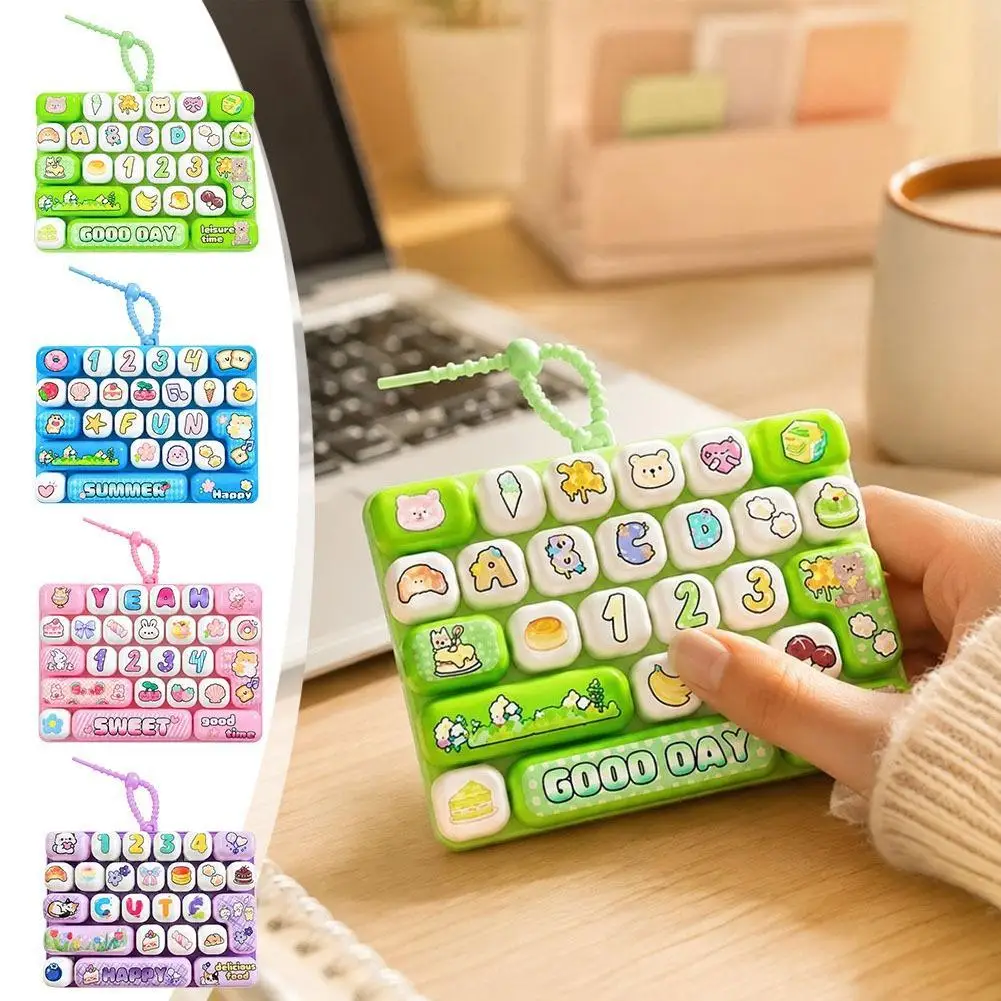 Portable Mini Keyboard Pop Bubble Fidget Key Ring Cute Animal Print Sensory Toy Stress Reliever Backpack Decor Charm Брелок