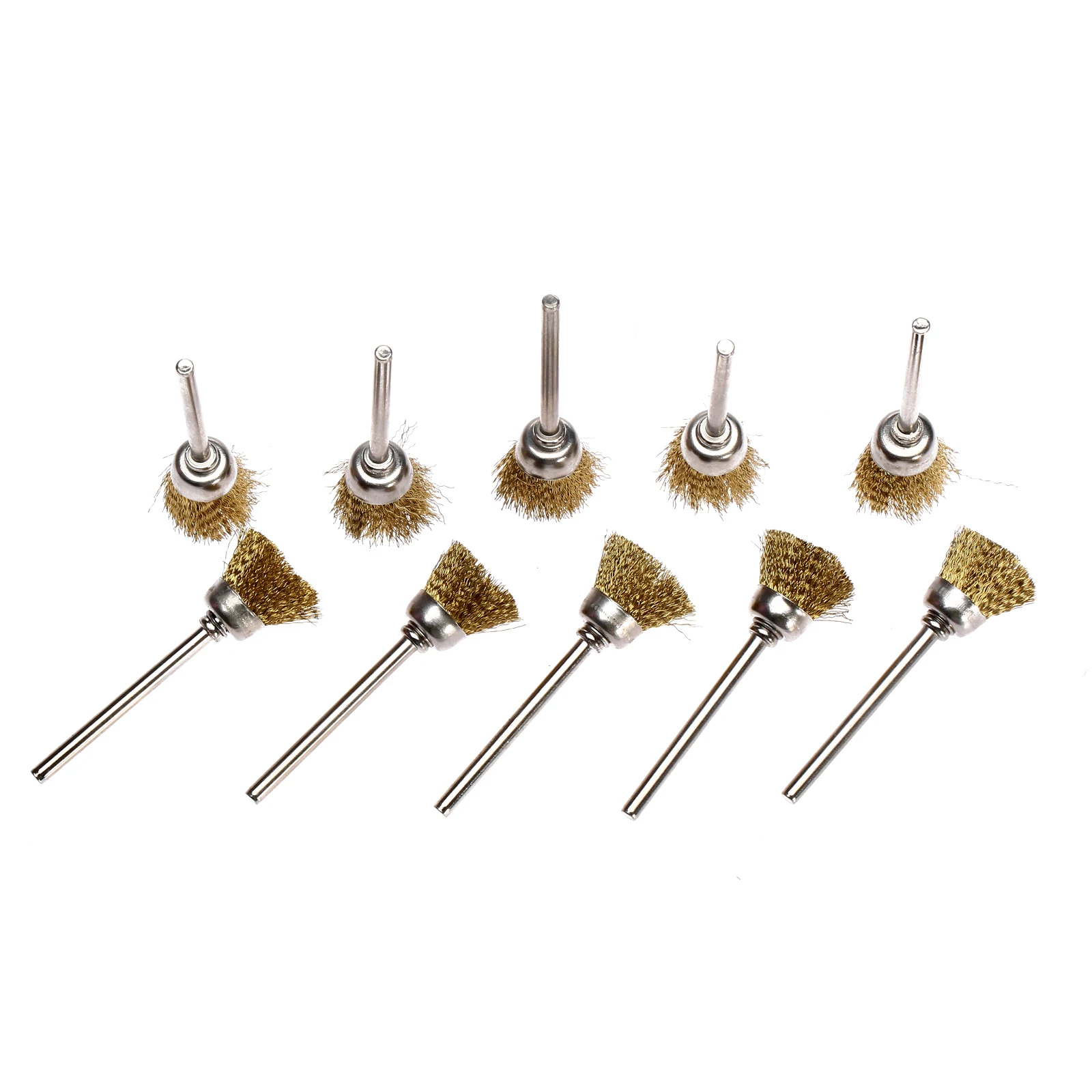 10Pcs 15mm Grinding Buffing Polishing Brush Wheel 3mm Mandrel Brass Wire Cup Brush for Dremel Accessories Rotary Tool Cleaning