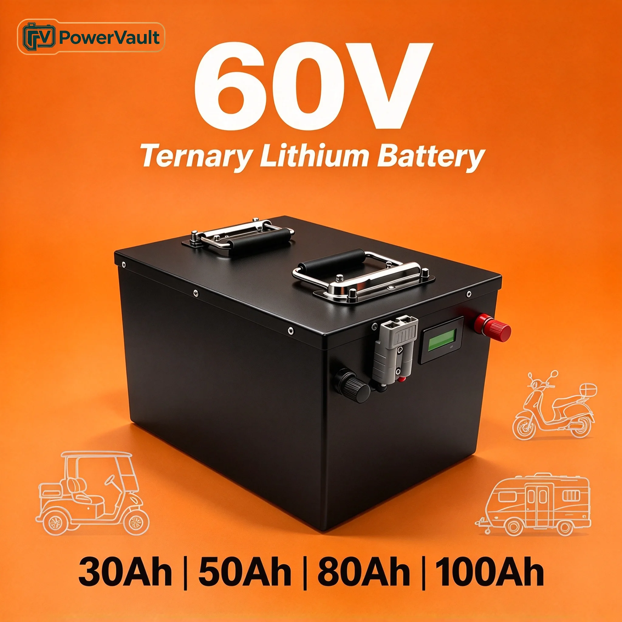 60V 30Ah 50Ah 80Ah High-Capacity Lithium-Ion Battery 6000W High Power for Golf Cart, Solar, Tricycle Built-in BMS & Fast Charger