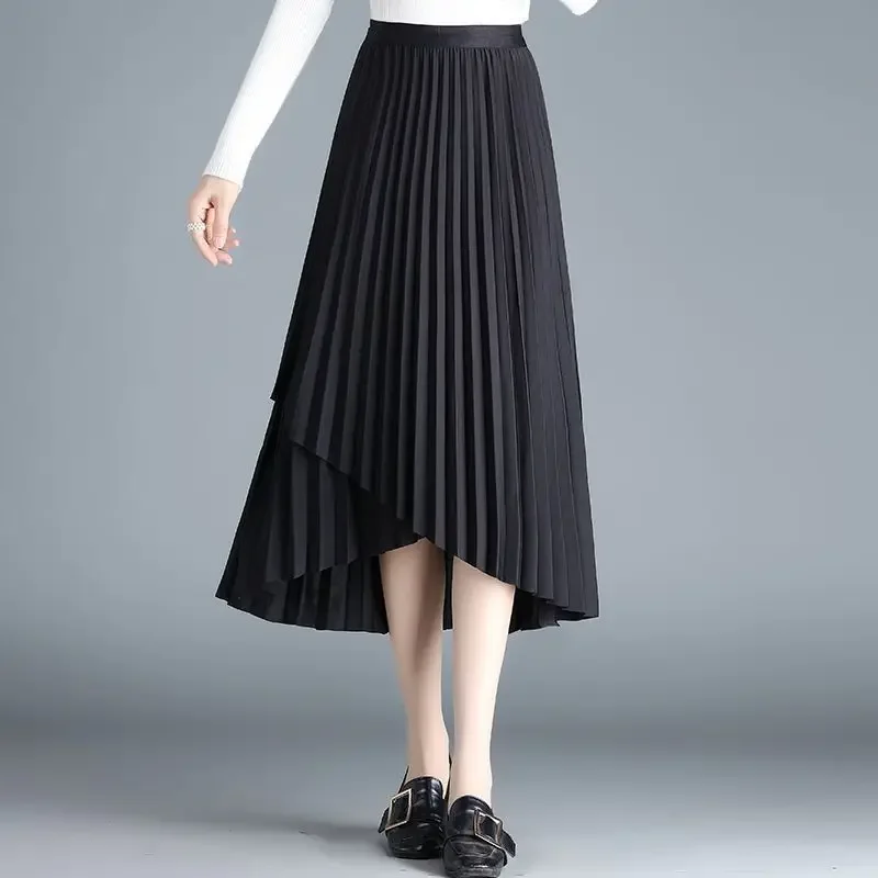 Irregular Pleated Half Skirt for Women in Design Feeling Elastic Waist Slimming Waist A-line Version of Half Skirt Trend A782