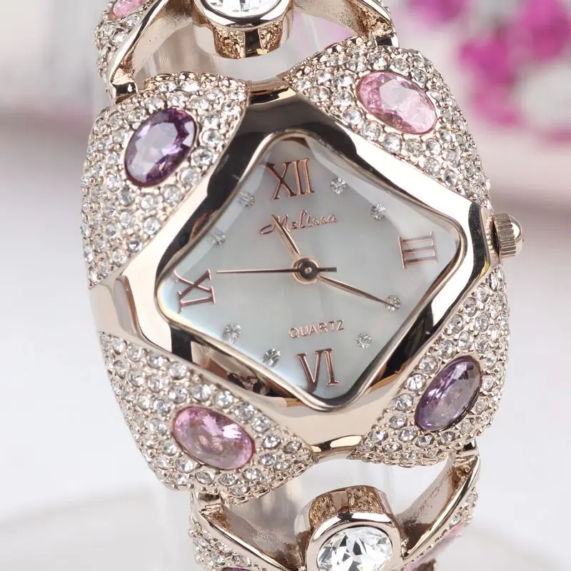 Top Melissa Lady Wrist Watch Quartz Fashion Women Dress Bracelet Rhinestone Shell Luxury Crystal Party Bling Girl Birthday Gift