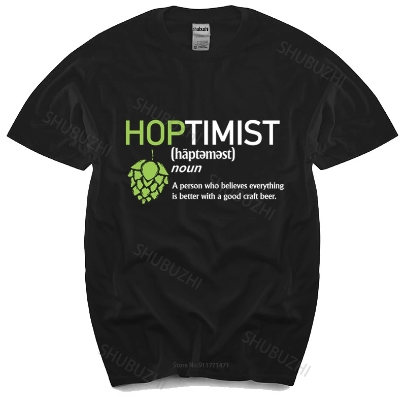 Cotton Tshirt mens summer Tops Hoptimist Definition Black T-Shirt for Brewer and Craft Beer Lover Man Brand T-shirt Bigger size