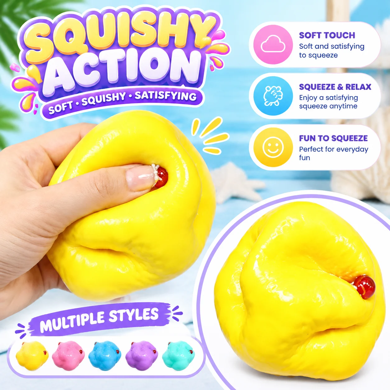Lemon Squeeze Fidget Toy Crunchy Stress Relief Anti-anxiety Squishy Color-Changing Crispy Filler Inside Lemon Stress Ball