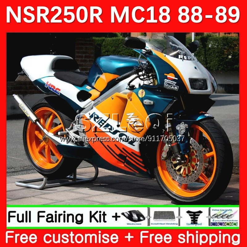 Body + Decal For HONDA NSR250 NS NSR 250 R RR 250R Repsol NEW 23No.59 PGM2 MC16 MC18 NSR250R 88 89 NSR250RR 1988 1989 Fairing