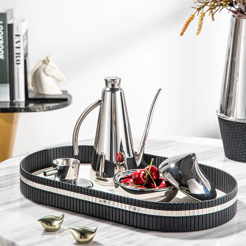 Luxury Stainless Steel Tray Pretty Unique Candy Modern Tray Oval Aesthetic Decoration Storage Trays Elegant Creative Chic Decor