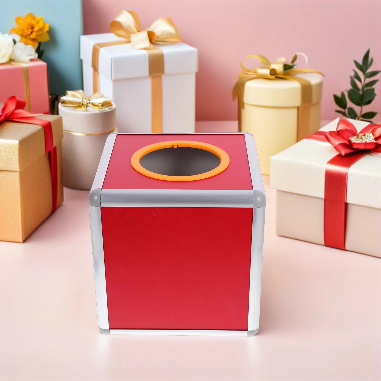 Aluminum Edge Raffle Ticket Box Secure Slot Design Wooden Ballot Holder for Event Fundraising Suggestion Donation Box