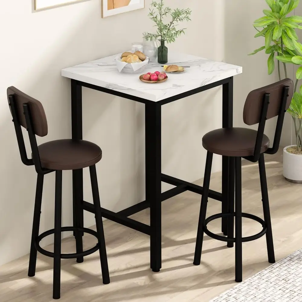 

24 Square Pub Dining Set with 2 Leatherette Stools for Small Spaces & Breakfast Nooks