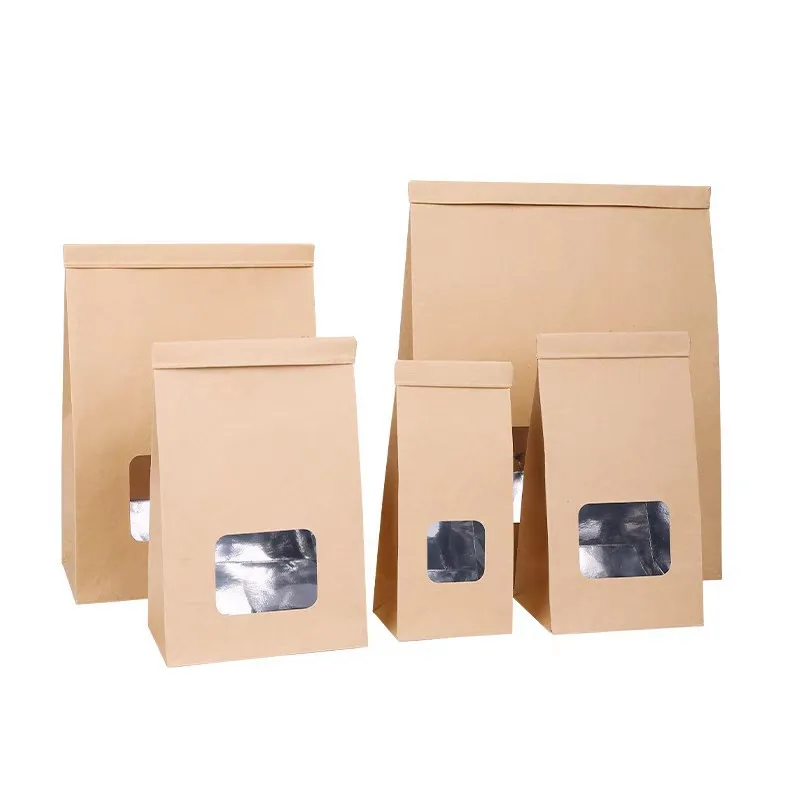 200Pcs/Lot Kraft Paper Aluminum Foil Bags With Clear Window Tin Tie Tab Lock Bags Brown Window Bags Cookie Tea Coffee Bags