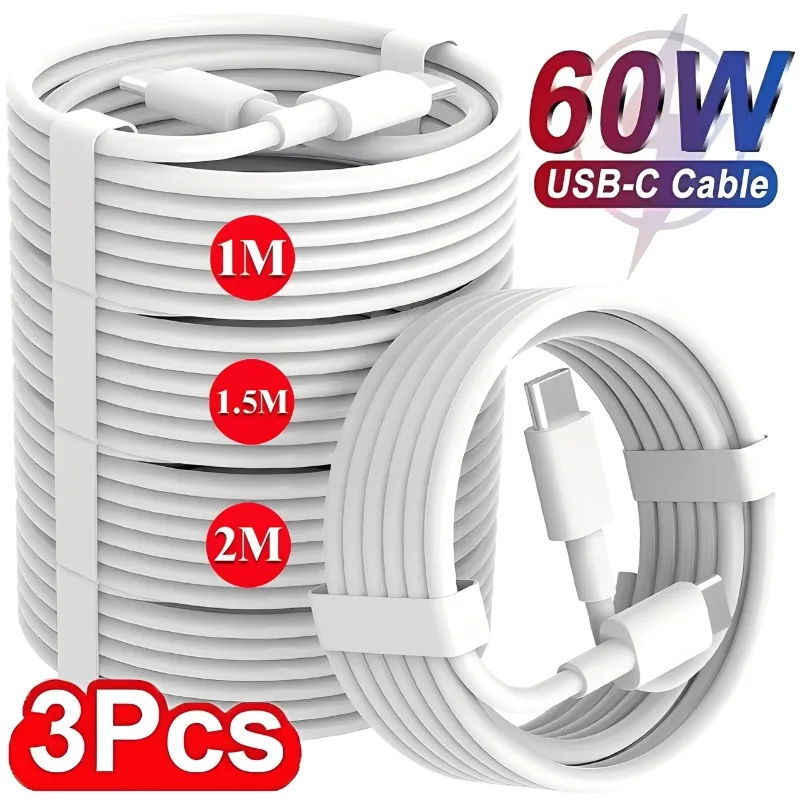 1/2/3PCS Double Head Type C Cable PD 60W Fast Charging Usb C Cable Dual Typec Charger Cable for Huawei Xiaomi Samsung Switch