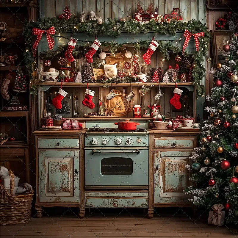 Mehofond عيد الميلاد خمر المطبخ التصوير خلفية الأسرة مهرجان حفلة خشبية العتيقة خزانة الخبز الكوكيز ديكور الخلفية