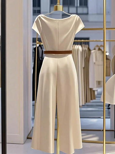 Imagen 2 del producto Elegante mono de satén de estilo europeo y americano con cuello de pila y piernas anchas para mujer