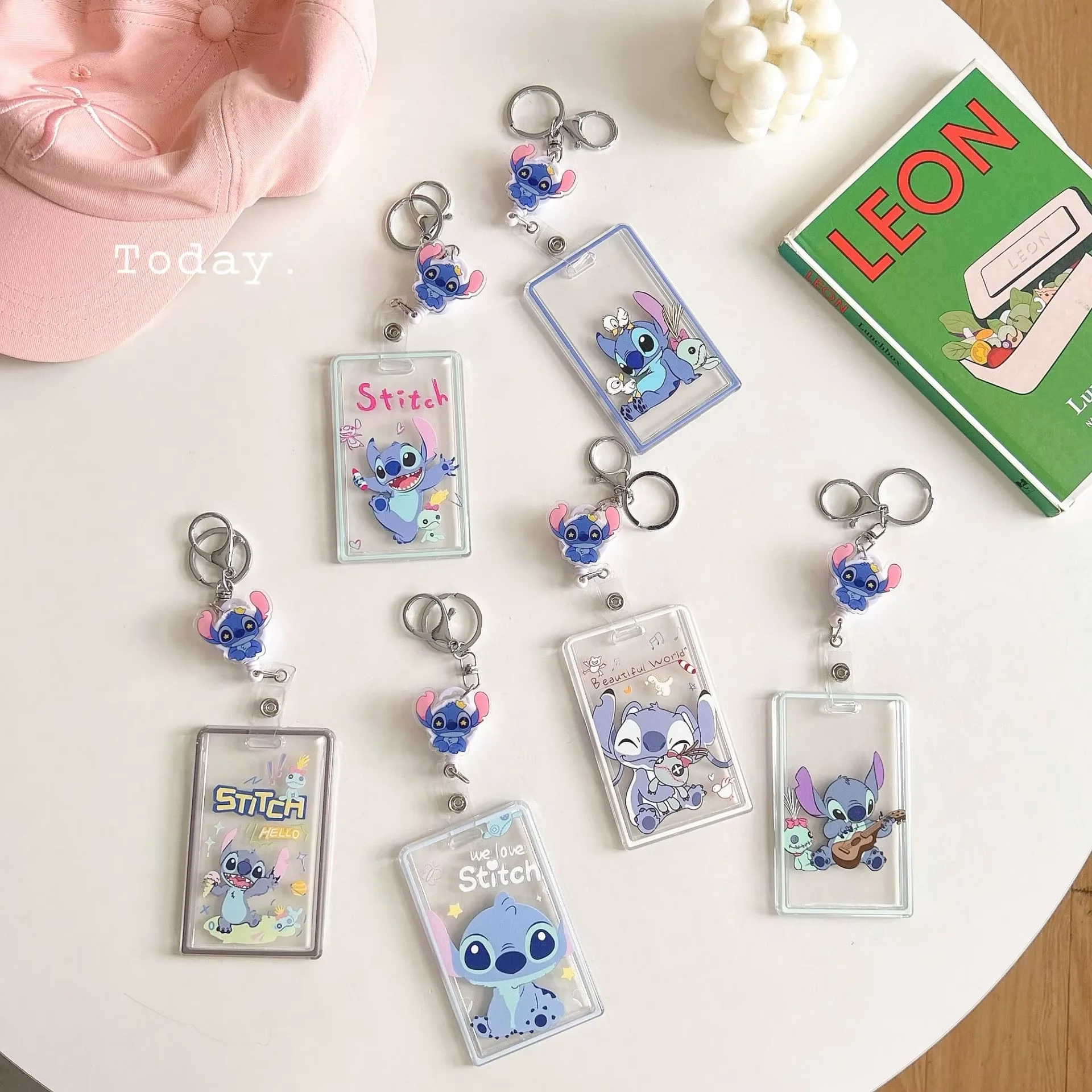 

Cartoon Cute Stitch Keychain Card Holder Easy Retractable Badge Reel Clip Student IC ID Card Badge Holder Cards Cover Gift