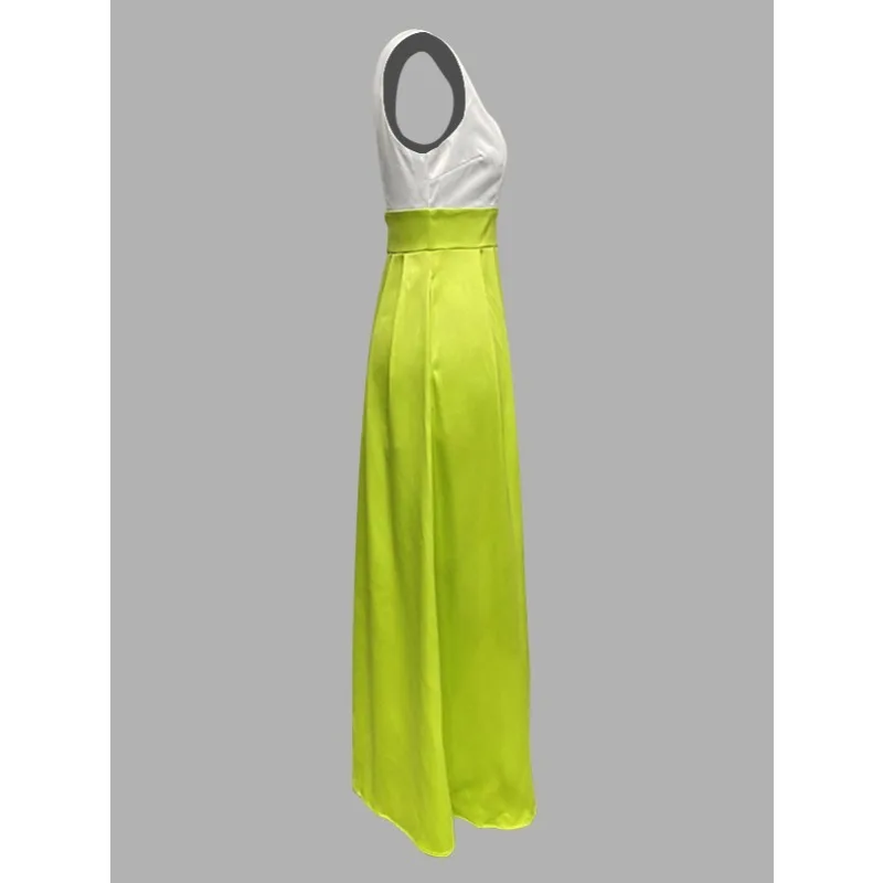 Luksusowe satynowe suknie wieczorowe dla kobiet 2025, linia A, plisowane, bez rękawów, głęboki dekolt w serek, elegancka sukienka na przyjęcie, długie sukienki 178731