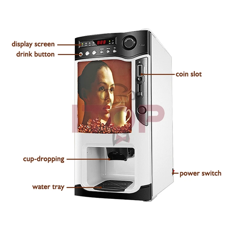 ITOP IT-CIM03B Automatic Beverage Vending Machine with Coin Function Coffee Machine 3 Flavors Coffee/Milk Tea/Chocolate 220-240V