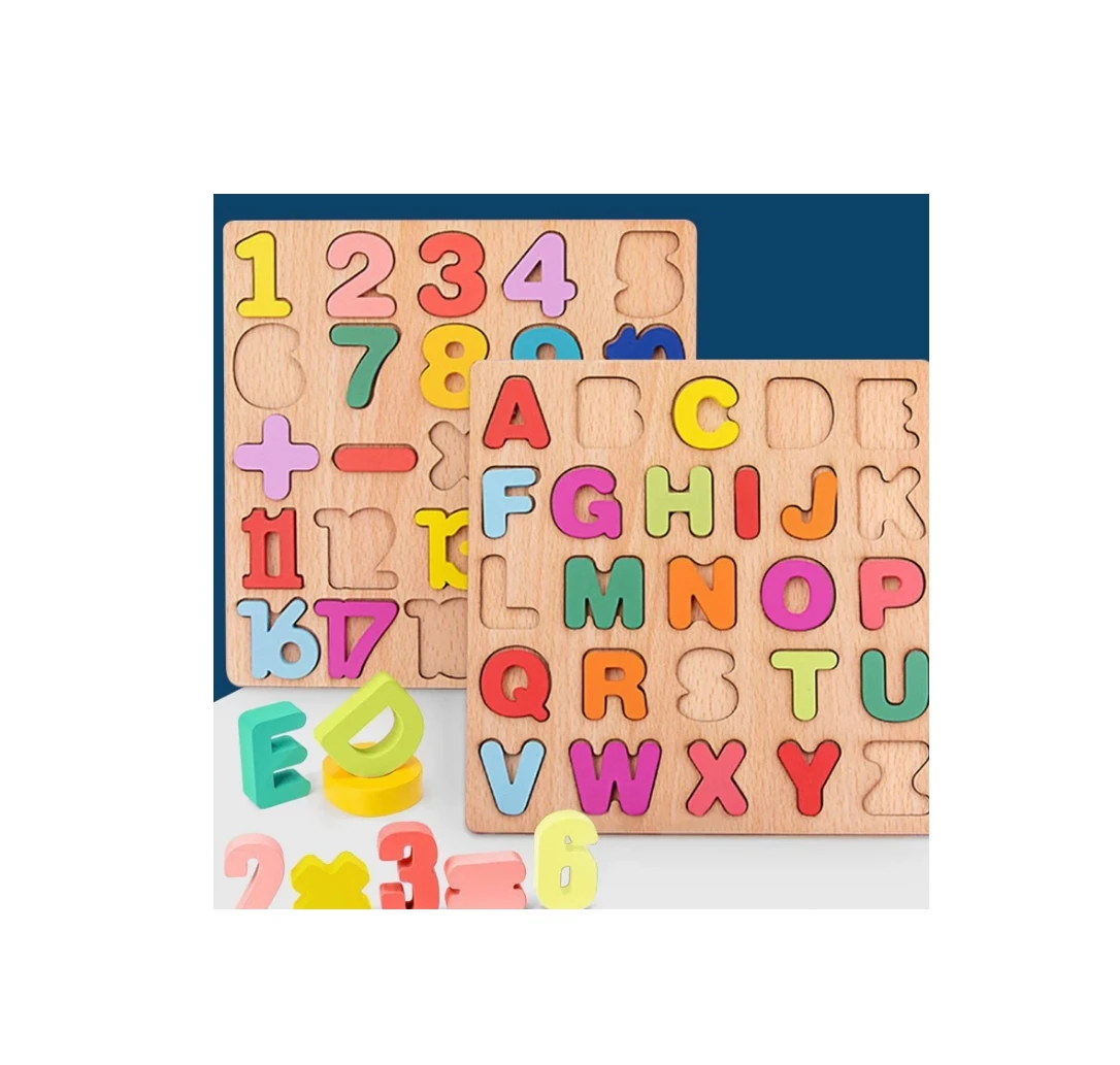 Alphabet Puzzle Wooden Puzzles  ABC Puzzle Shape Alphabet Learning Puzzles Toys with Puzzle Board & Letter Blocks, Preschool Edu
