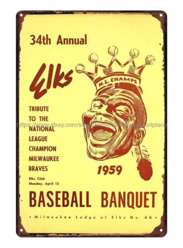 1959  34th Annual Elks Baseball Banquet Program metal tin sign