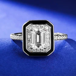 S925 Sterling Silver Light Luxury Style Fashion White Diamond Black Edge Cut Boutique Party Jewelry Ring Versatile