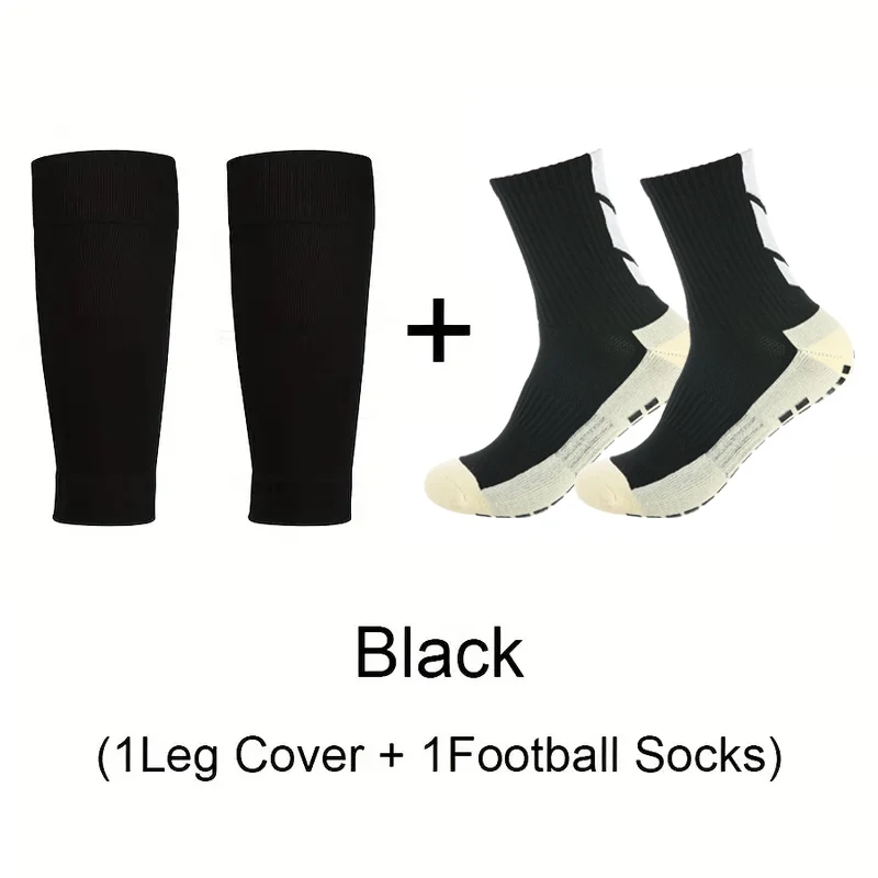 2 Pairs Set Men Women Football Socks and Knee Pads Calf Sleeves Outdoor Sports Socks Protective Equipment Non-slip Soccer Socks