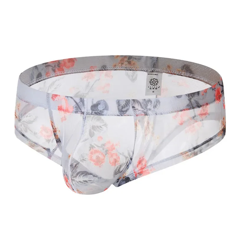 Sexy Men Boxers Ultra-thin Bohemian Style European Perspective Comfortable Printing Mesh Small Boxer Shorts U-shaped Underwear