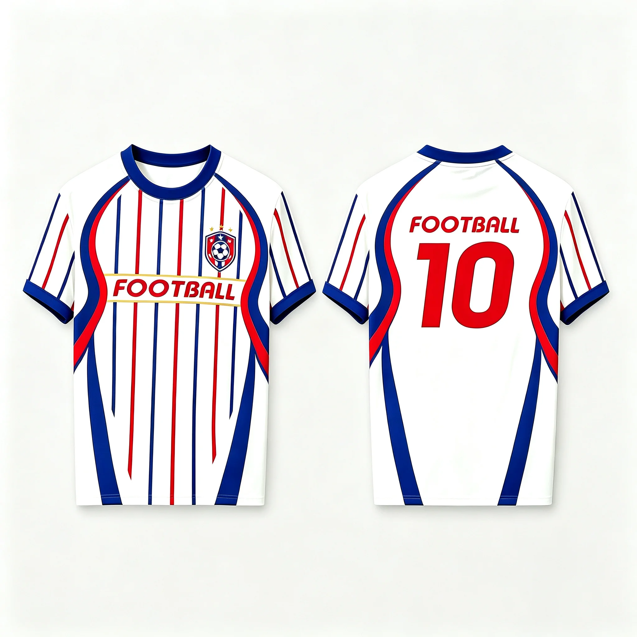 Vintage Stripe Splicing Club Badge Fan Jersey, Multi-color Resistant Breathable Crew Neck Tee For Men Women Football Party