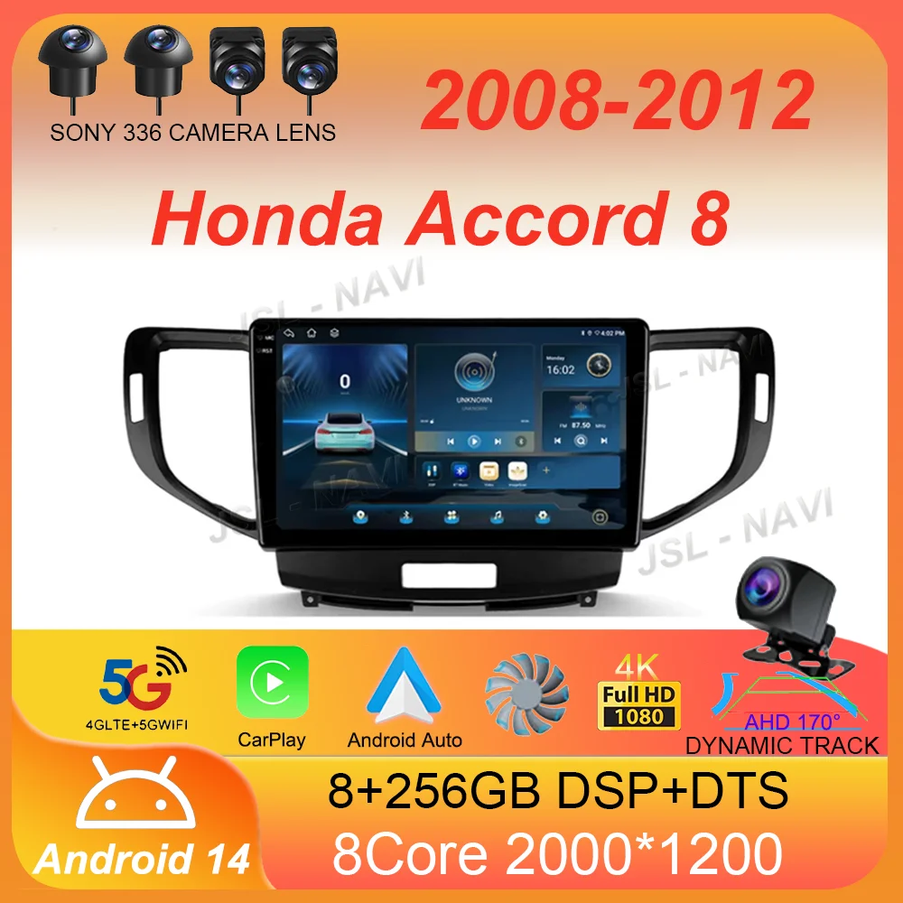 

For Honda Accord 8 2008-2012 Car Radio Android 14 Carplay Auto DSP 2K Screen Multimedia Player Autoradio Stereo 2din Head Unit