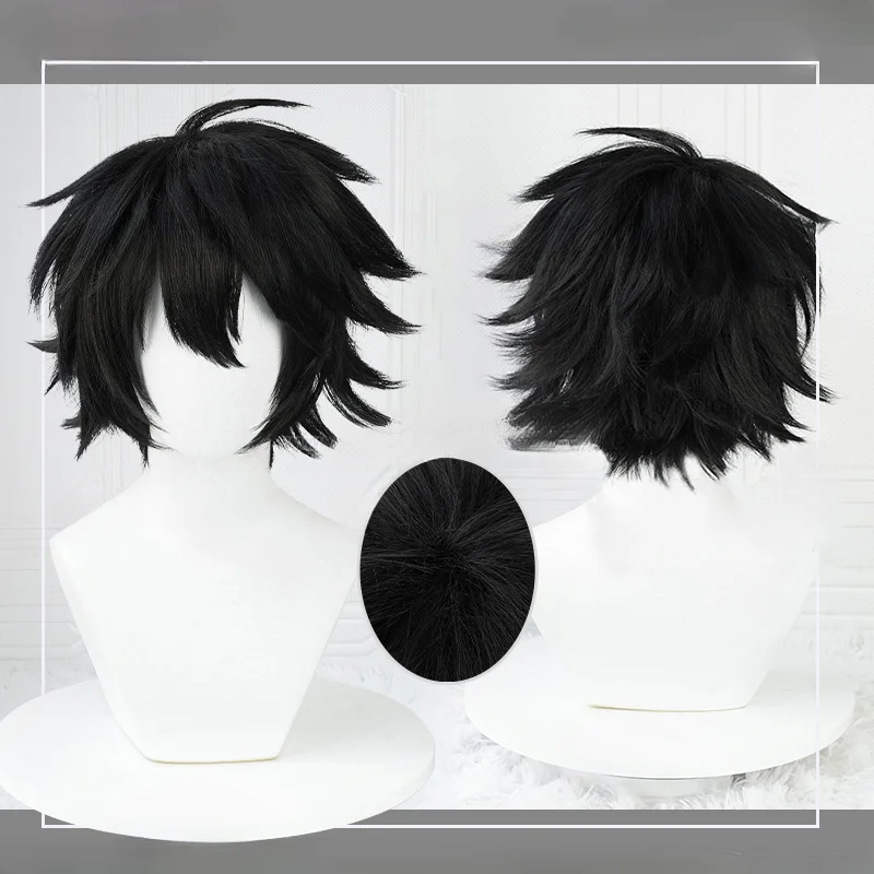 L.Lawliet Cosplay Wig L Cosplay Wigs 35cm Short Black Heat Resistant Synthetic Hair Man Halloween Party Wigs