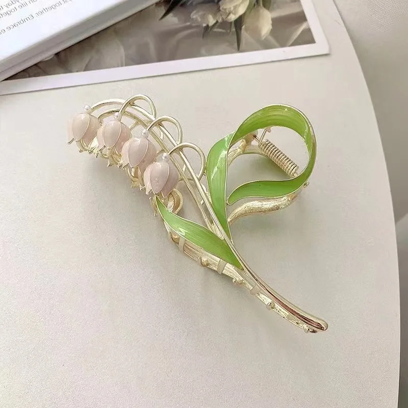 Super Fairy Temperamento Acessórios de Cabelo, Bell Orquídea Flores, Grande Premium Feeling Scratch Clip, Tubarão Clip, Outono, cem, 1pc