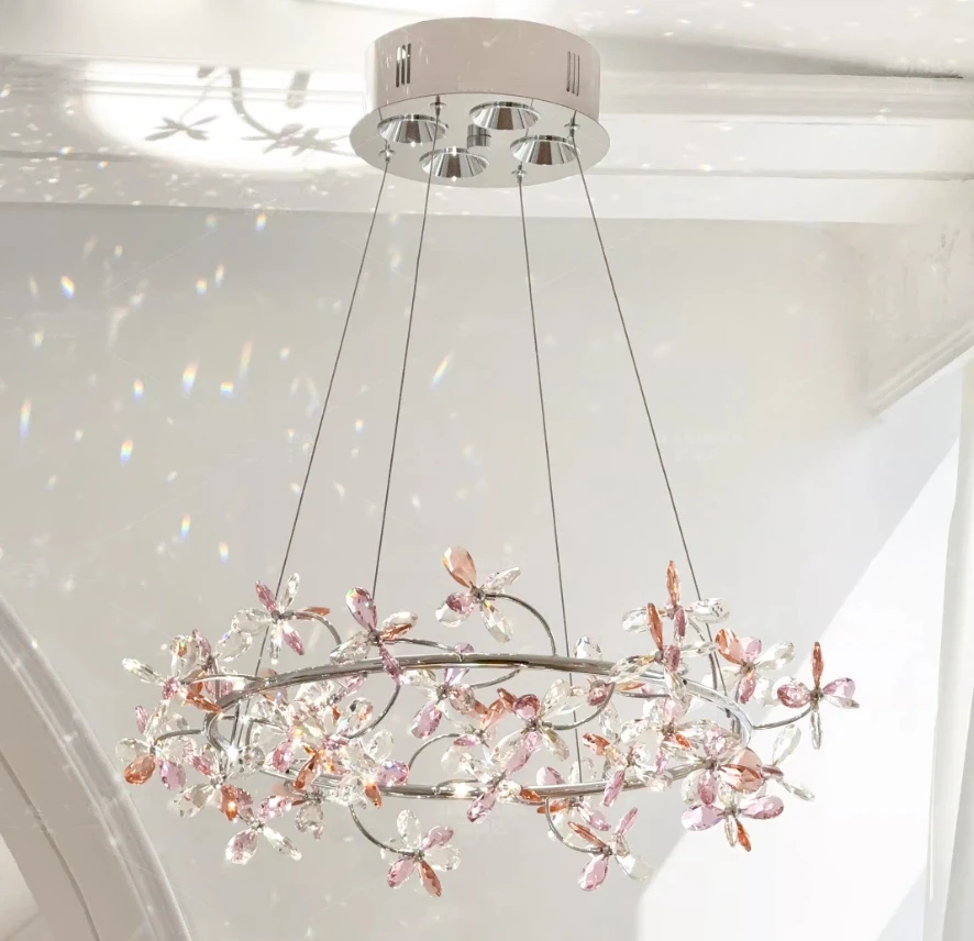 

Розовый или синий хрустальный подвесной светильник D50 см, роскошный прозрачный европейский хрустальный светильник K9 для гостиной, столовой, декора дома (питание от сети переменного тока)