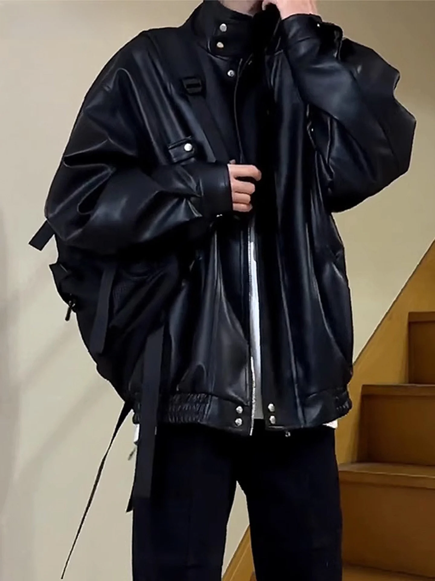 

Cleanfit Men's Bla ort Leather Jaet Stand Collar Motorcycle Clothes Spring Autumn High Sensation American Sle Coat