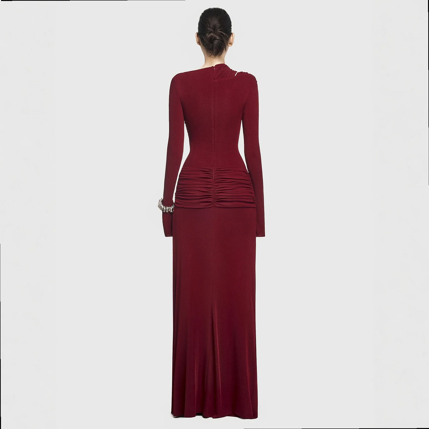 Autumn Winter Women Knit Dress Long Sleeve Crewneck Bodycon Ruched Midi Dresses Casual Slim Fit Jumpsuit