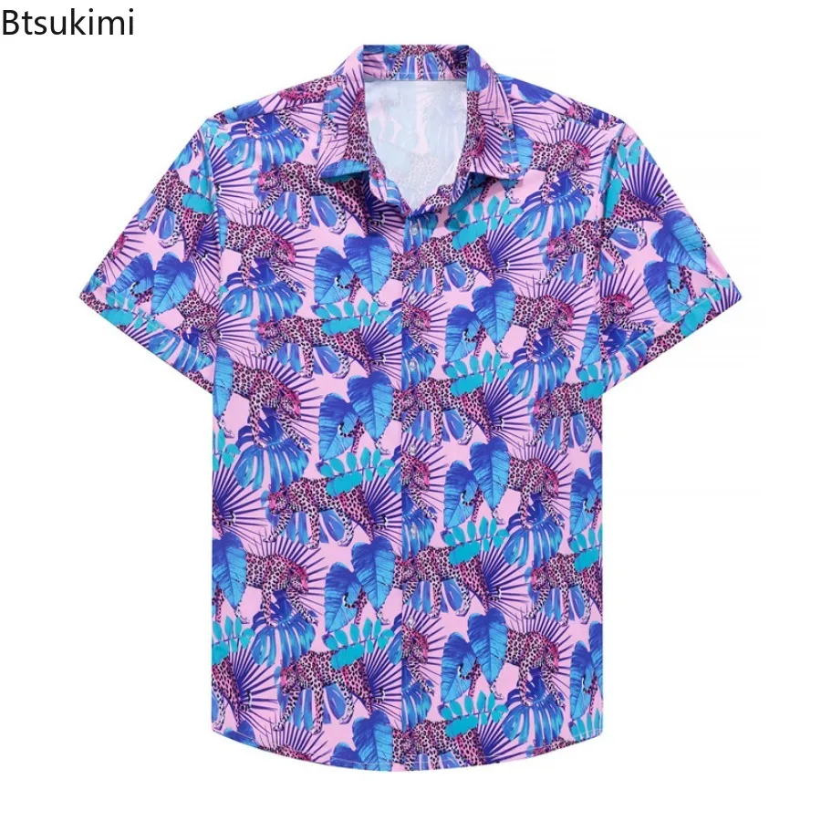 Summer Fashion Beach Holiday Shirt for Men Casual Floral Print Short Sleeve Blouse Men Comfy Ice Silk Quick Drying Tops Hawaiian