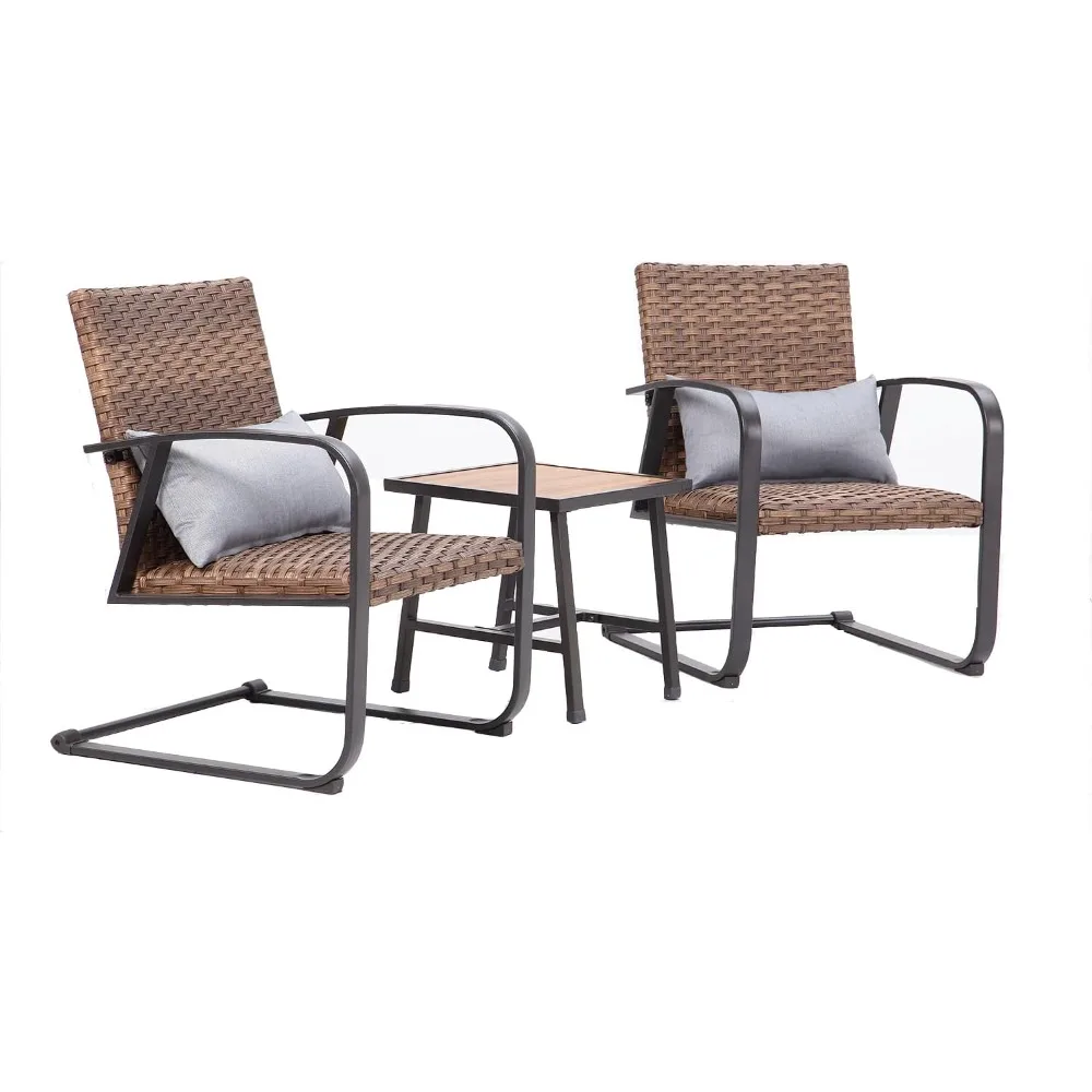 

Outdoor Wicker Patio Conversation Bistro Set, All-Weather Rattan Patio Furniture Set with Table & Pillows, Metal Frame Outdoor