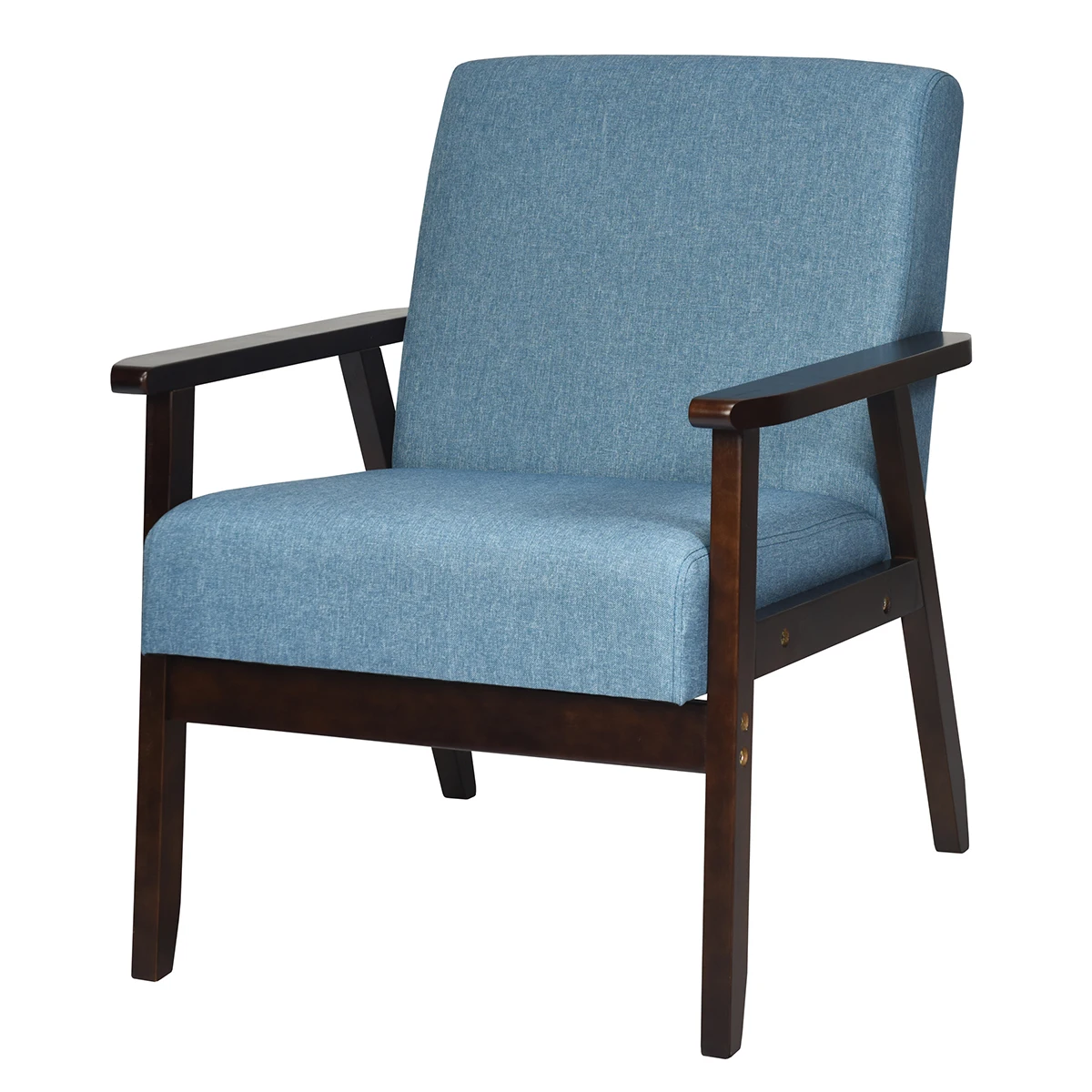 Fabric Accent Chair Armchair Solid Rubber Wood Upholstered Lounge Chair Blue