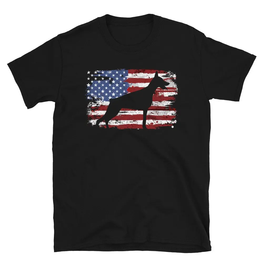 Doberman Vintage American Flag T Shirt