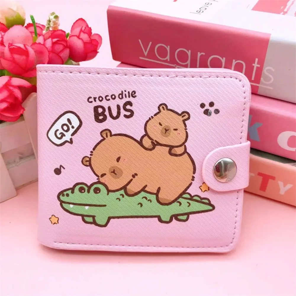 

New Capybara Coin Purse PU Leather Cartoon Short Wallet with Buttons Money Bag Women Girls