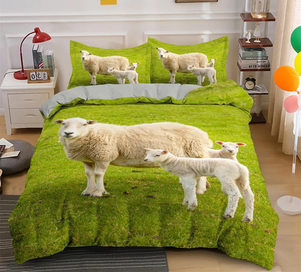 

Sheep Duvet Cover King Queen Size Lovely Farm Animals Bedding Set for Kids Teens Adults White Goat 3pcs Quilt Cover Pillowcase