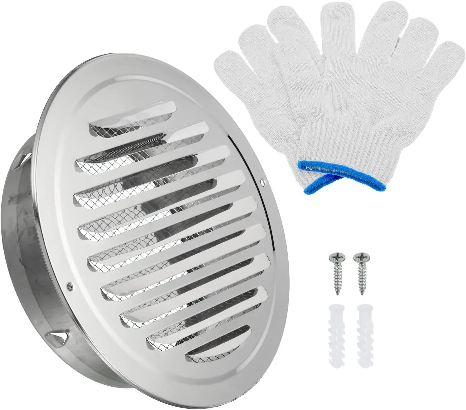 

7" Round Soffit Air Vents, Stainless Steel Louver Grille Cover for Kitchen Bathroom Wall Ceiling Floor Ventilation