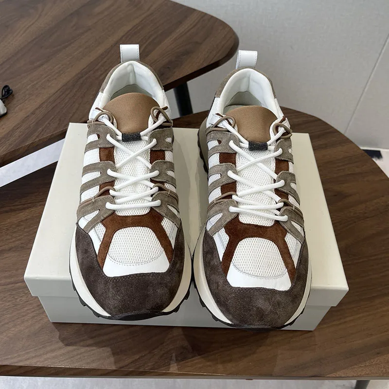 Flat Thick Sole Casual Shoes Unisex Knitting Lace Up String Bead Decor Breathable Running Sneakers Spring Autumn Walking Shoes