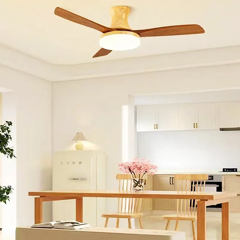 Modern and simple dining room LED fan light living room bedroom study log wind 6 gear inverter fan chandelier