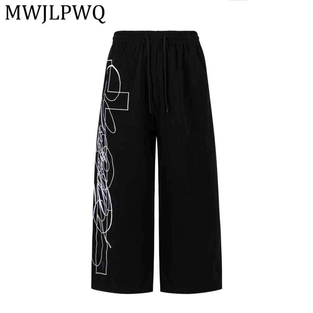 

Мужские свободные повседневные брюки с вышивкой граффити MWJLPWQ, прямые спортивные брюки с эластичным шнурком, модель 13724