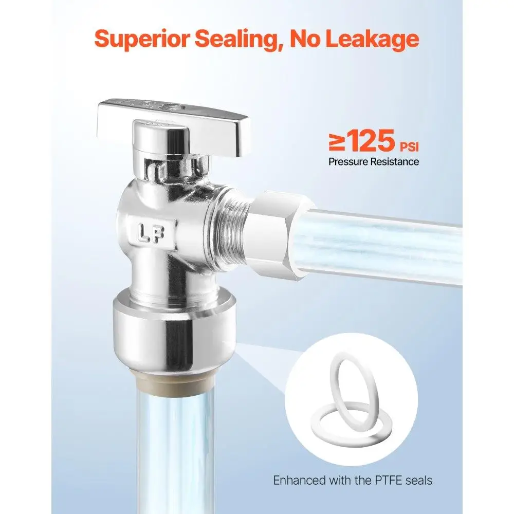 10 Pack Push to Connect Angle Stop Valve 1/2 Inch PTC x 3/8 Inch OD Compression Quarter Turn Plumbing Fittings