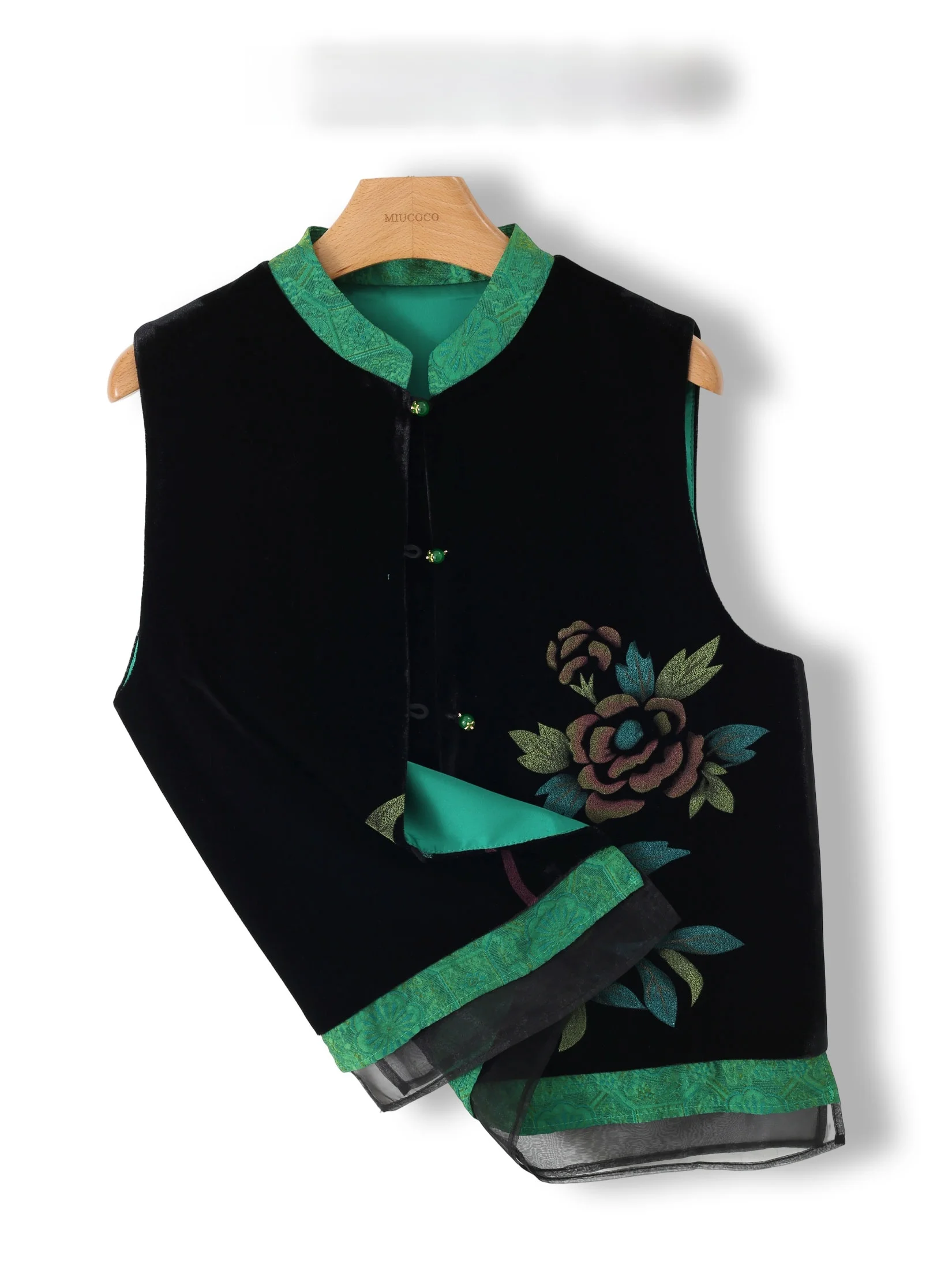 

Elegant Velvet Embroidered Mesh Vest Women's Fashionable No-Fuss Chinese National Style Floral Patterned Patchwork Top