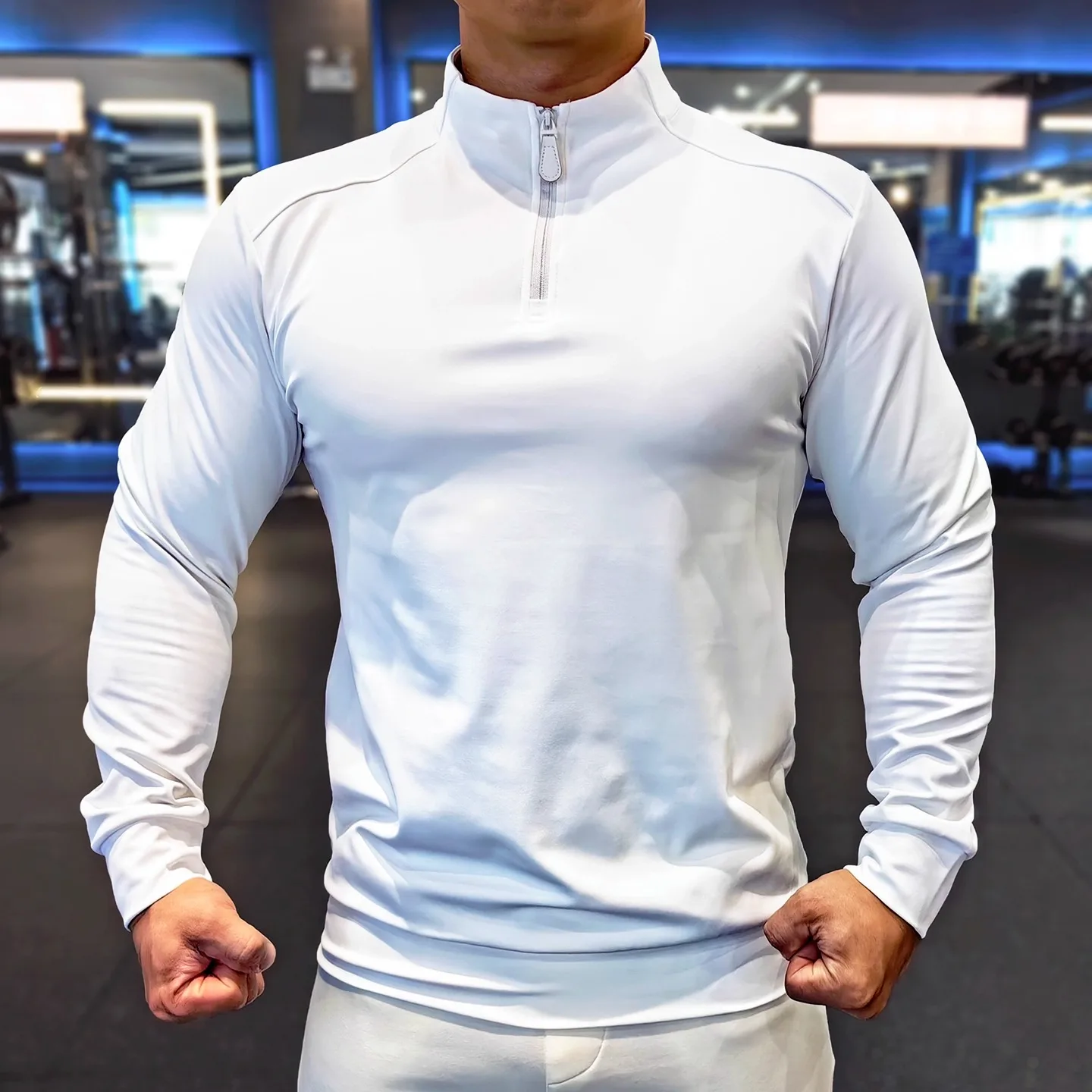 الرياضة الوقوف طوق بأكمام طويلة الرجال الخريف الشتاء في الهواء الطلق تشغيل اللياقة البدنية التدريب الملابس مرونة تنفس سليم صالح #5