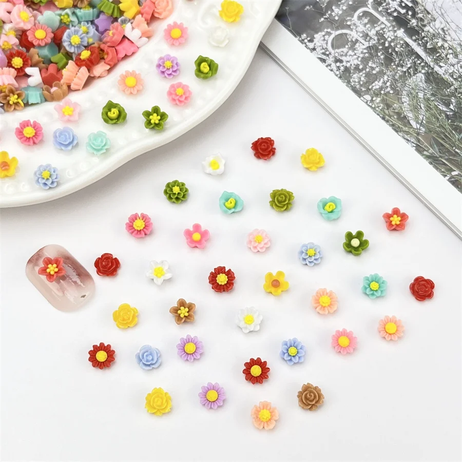 20pcs Mixed Mini Flower Resin Nail Art Charms 3D Colorful Kawaii Multi 6mm Fresh Petal Nail Decorations DIY Manicure Accessories