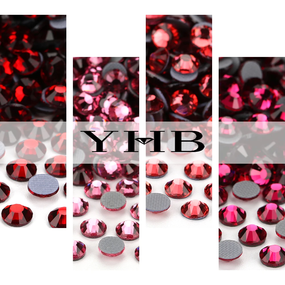 YHB High Quality Red Flatback Hotfix Rhinestones For Shoes Bags Nails Phones Fabric Garment Decoration DiY Jewelry Accessories