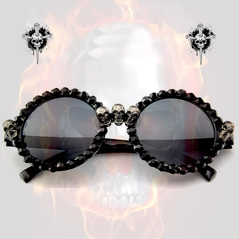 Gothic Skull Sunglasses Halloween Christmas Cat Eye Crystal Punk Sun Glasses