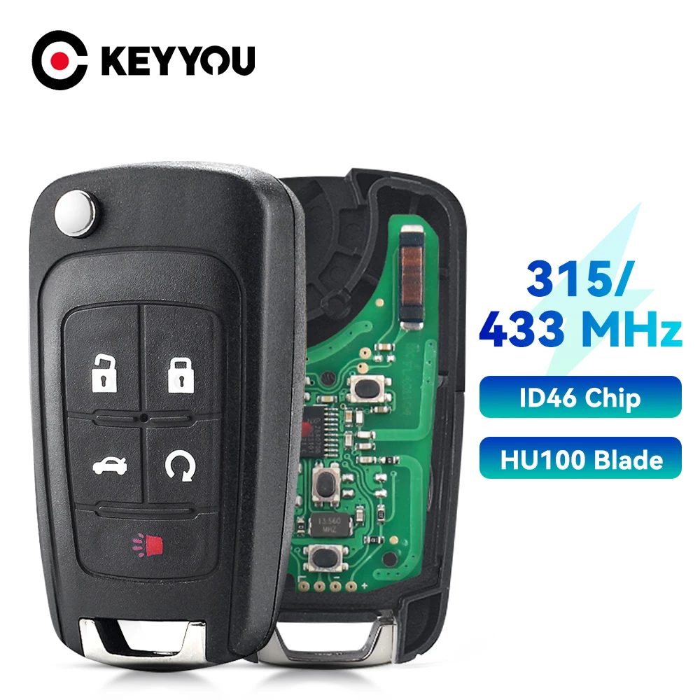 KEYYOU 1PCS 5Przyciski 315/433Mhz ID46 PCF7941 Zdalny kluczyk samochodowy do Chevrolet Cruze Aveo Epica Lova Camaro Impala Trax Orlando