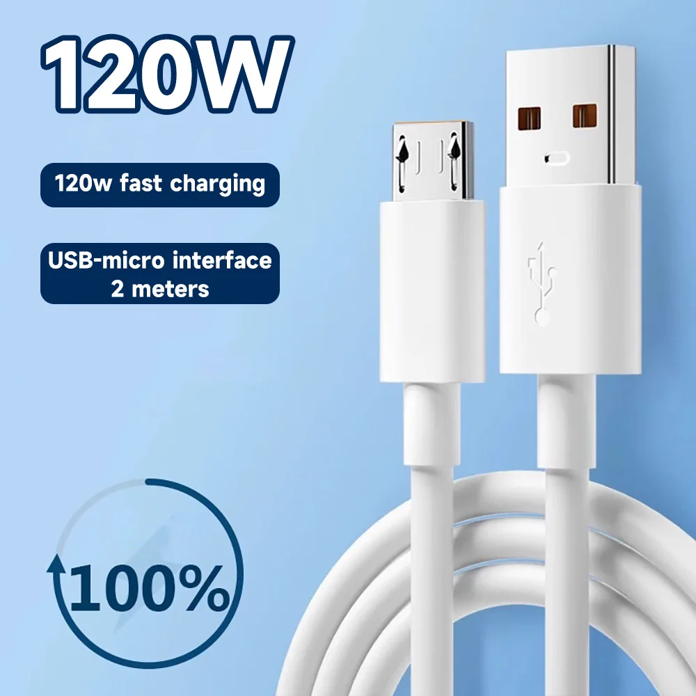 Mobile Phone Micro USB Bold Cable For Samsung Bluetooth Headphones1.5m 1m 2m Data Cable Cord Micro Cable 120W Fast Charging Wire